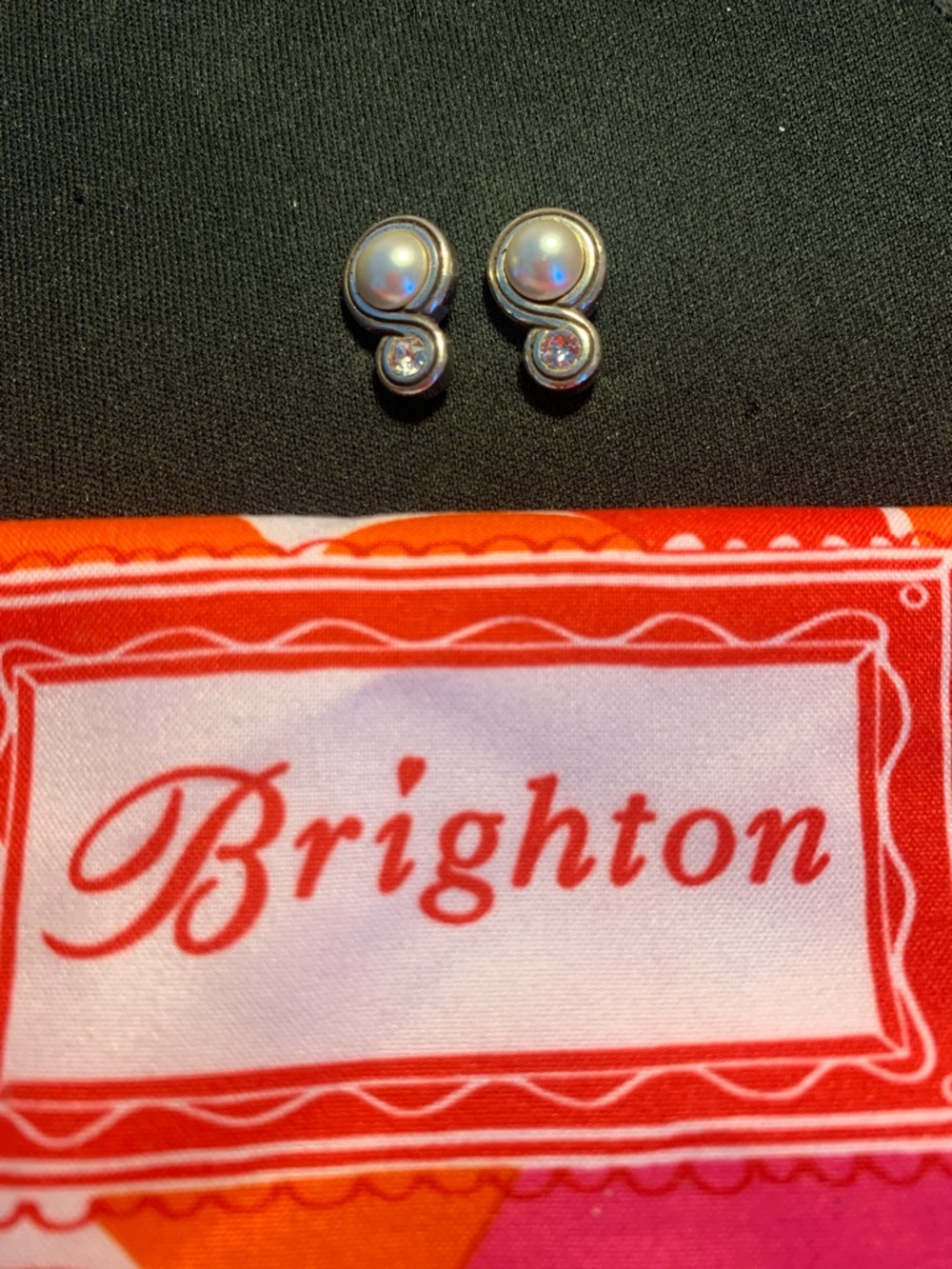 Brighton Silver-Tone Pearl & Crystal Swirl Stud Earrings